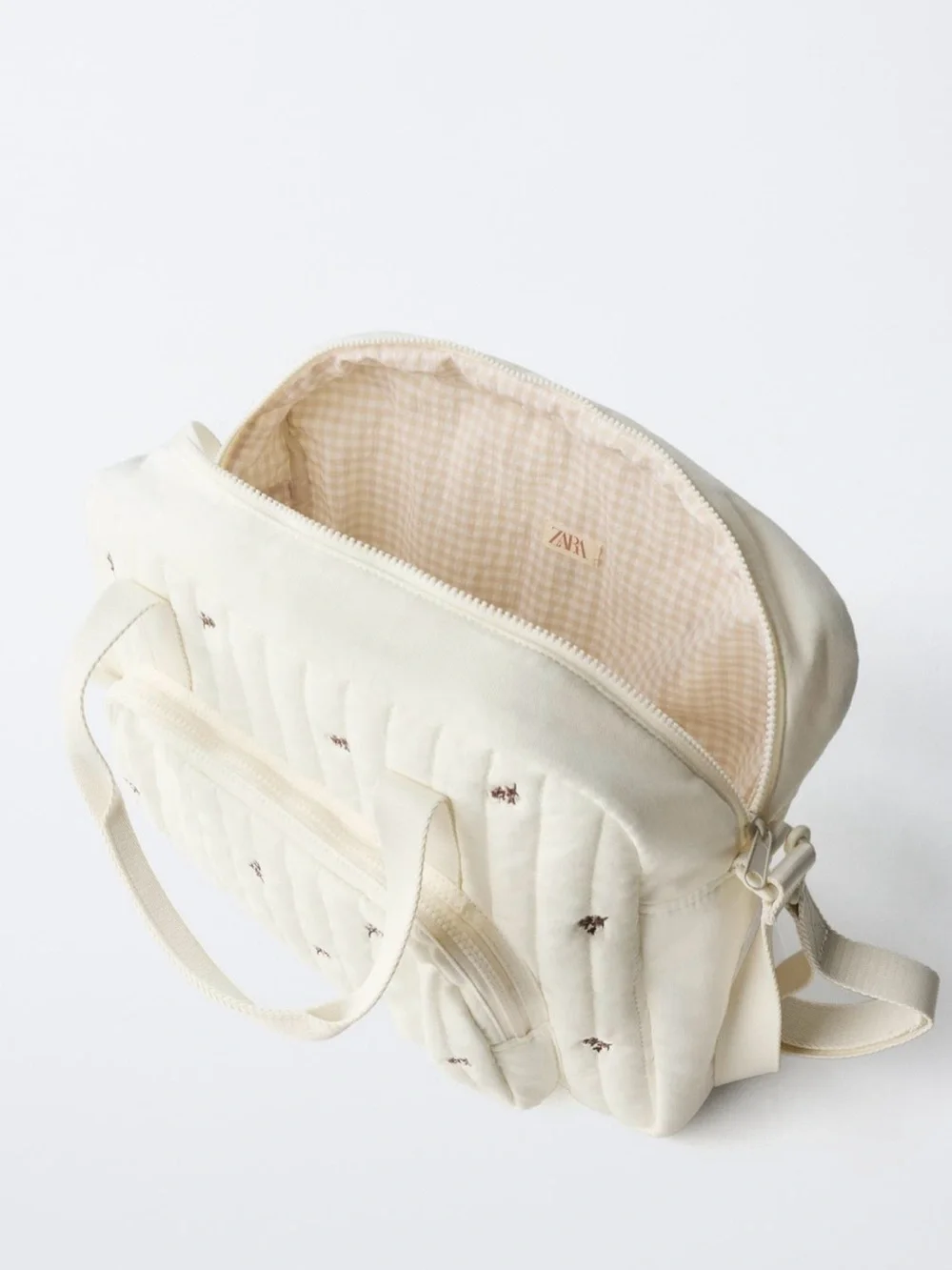 ZARA Cream Quilted Floral Maternity Bag